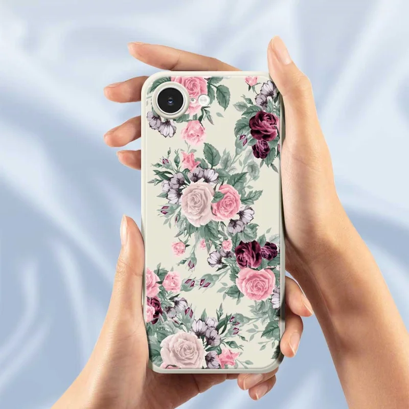 For iPhone 16e Case Flower Cluster Pattern Printing Straight Edge TPU Phone Back Cover - Black