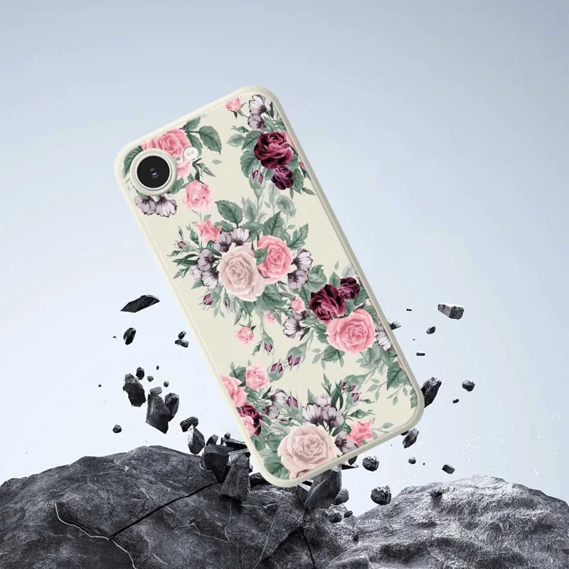 For iPhone 16e Case Flower Cluster Pattern Printing Straight Edge TPU Phone Back Cover - Black