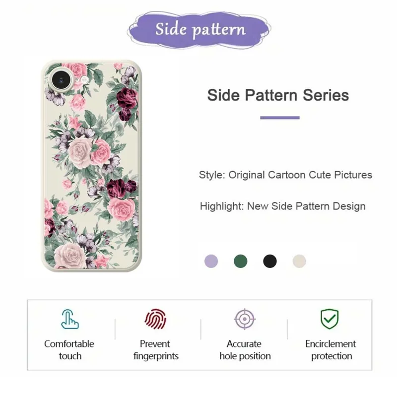 For iPhone 16e Case Flower Cluster Pattern Printing Straight Edge TPU Phone Back Cover - Black