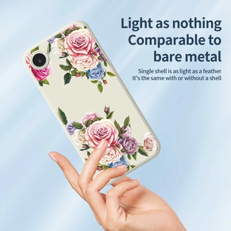 For iPhone 16e Case Peony Pattern Printing Straight Edge TPU Phone Back Cover - Beige