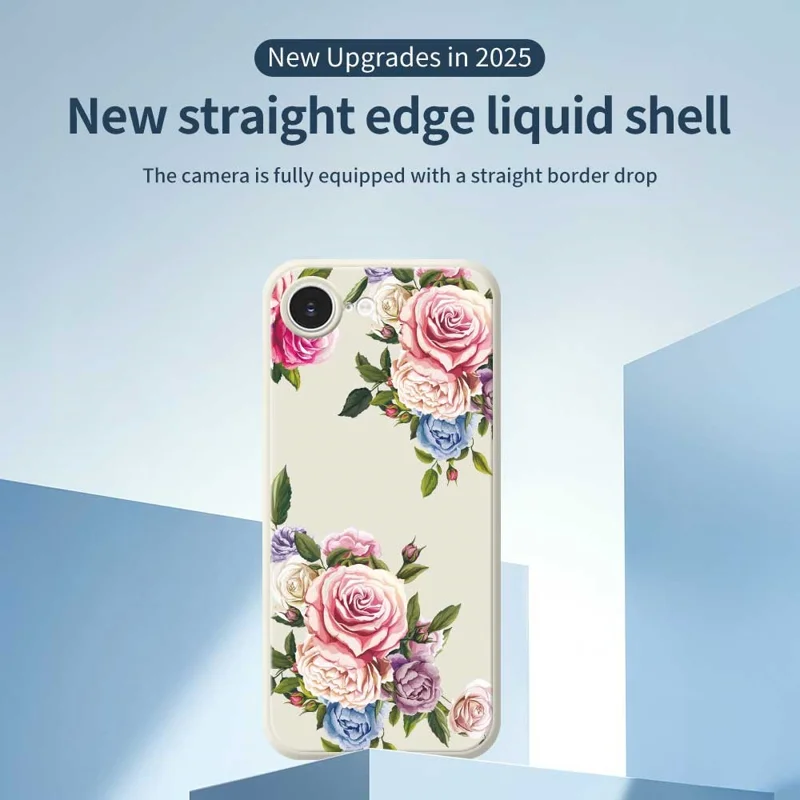 For iPhone 16e Hoesje met Pioenroos Patroon Rechte Rand TPU Telefoon Achterkant - Paars