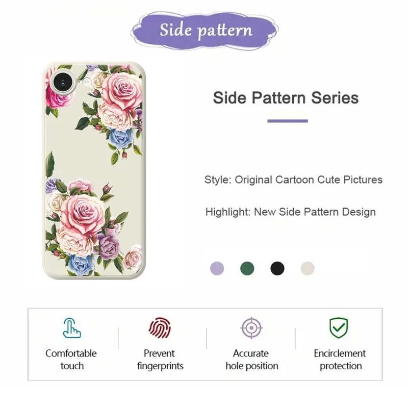 For iPhone 16e Hoesje met Pioenroos Patroon Rechte Rand TPU Telefoon Achterkant - Paars