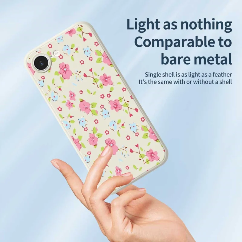 For iPhone 16e Case Pink and Blue Flowers Pattern Printing Straight Edge TPU Phone Back Cover - Beige