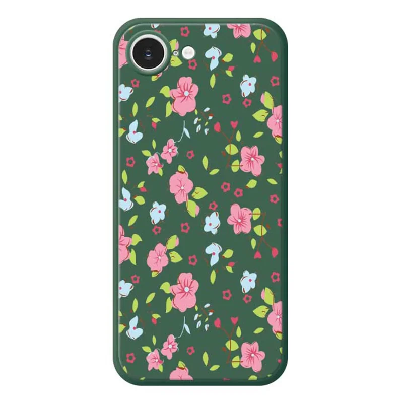 For iPhone 17e / 16e Case Pink and Blue Flowers Pattern Printing Straight Edge TPU Phone Back Cover - Green