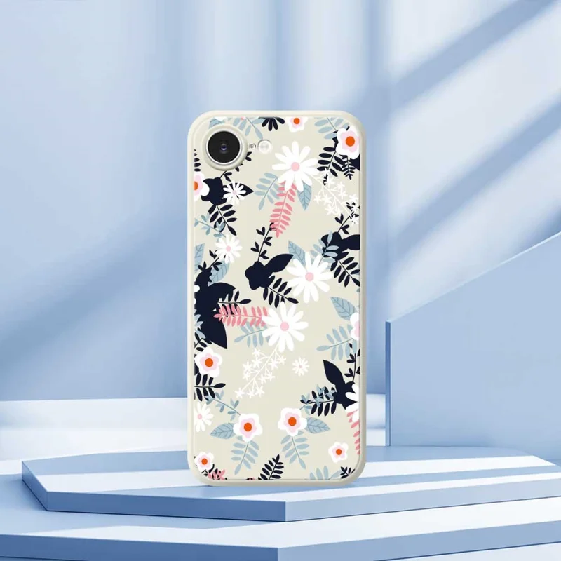 For iPhone 16e Case Flowers and Leaves Pattern Printing Straight Edge TPU Phone Back Cover - Beige