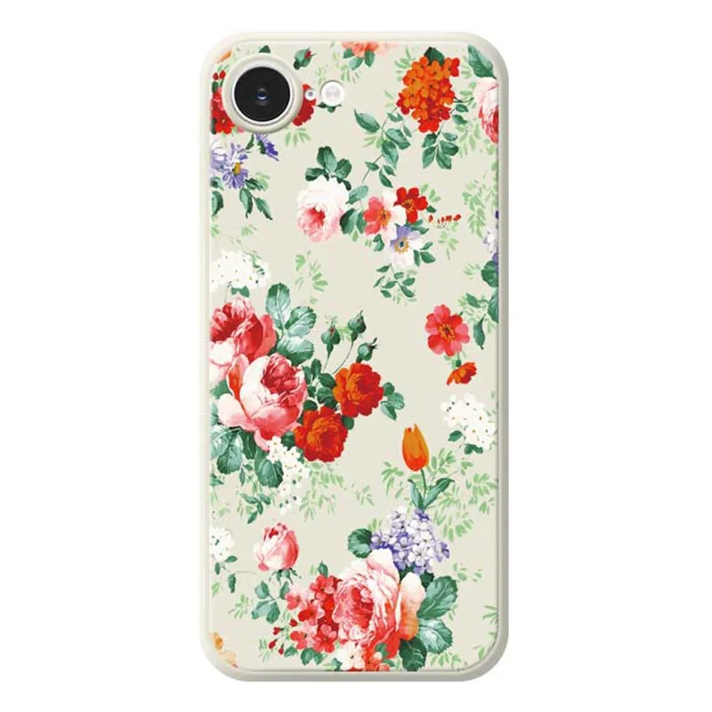 TPU-telefoonhoesje voor iPhone 16e met kleurrijk bloemenpatroon, rechte rand, achterkant - Beige