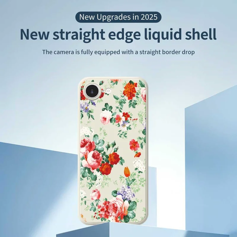 TPU-telefoonhoesje voor iPhone 16e met kleurrijk bloemenpatroon, rechte rand, achterkant - Beige