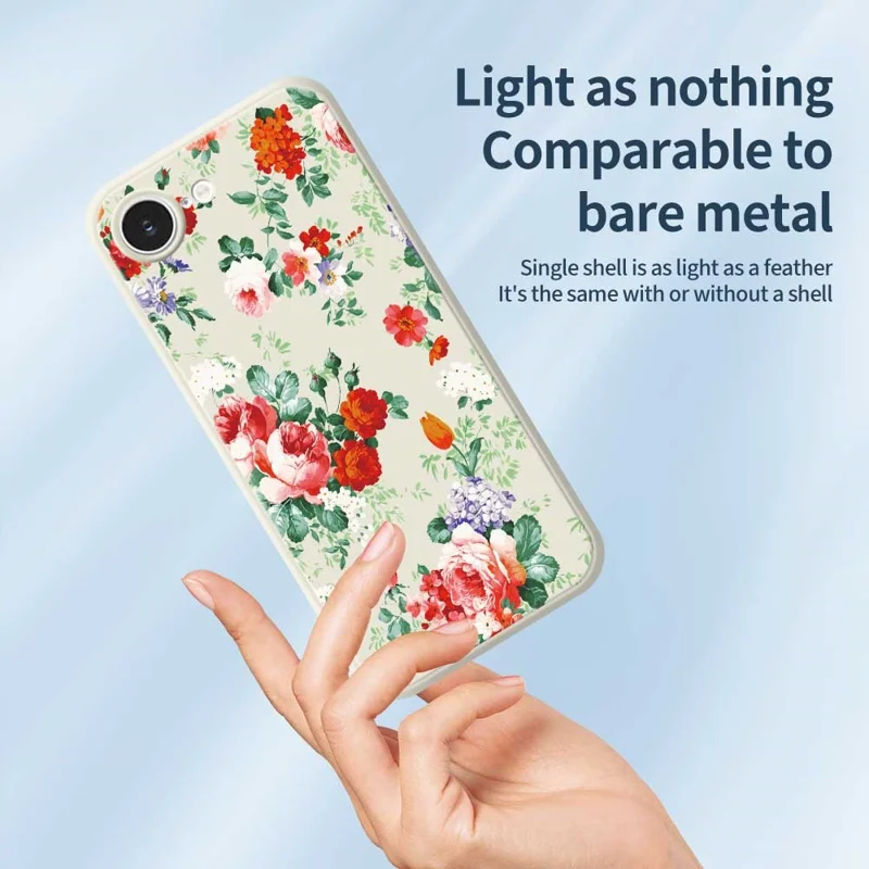 TPU-telefoonhoesje voor iPhone 16e met kleurrijk bloemenpatroon, rechte rand, achterkant - Beige