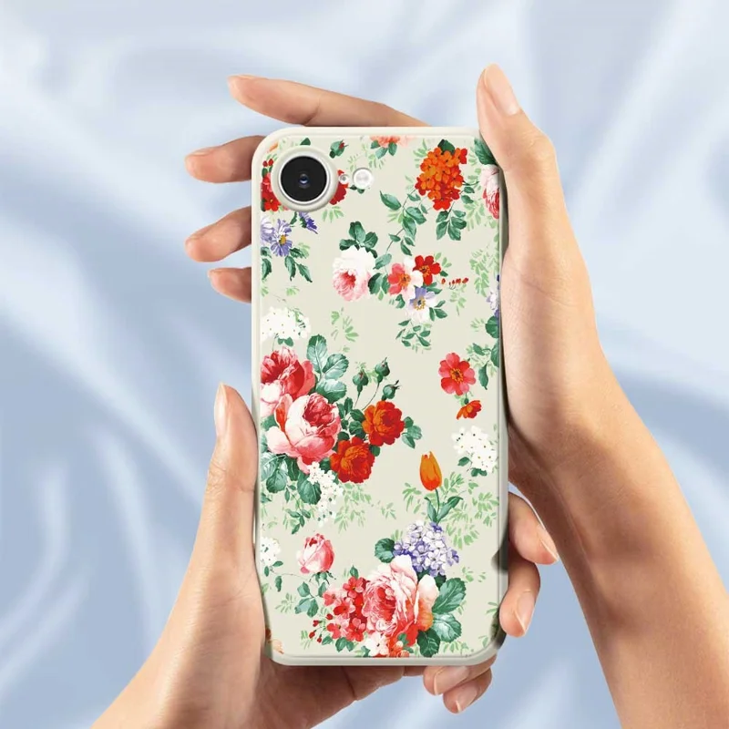 TPU-telefoonhoesje voor iPhone 16e met kleurrijk bloemenpatroon, rechte rand, achterkant - Beige