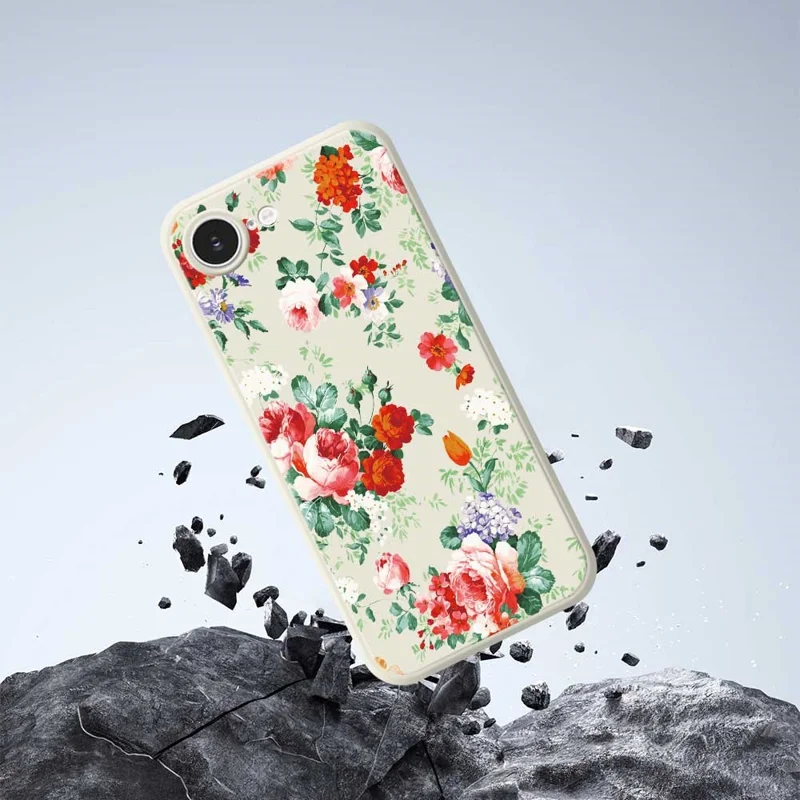 TPU-telefoonhoesje voor iPhone 16e met kleurrijk bloemenpatroon, rechte rand, achterkant - Beige