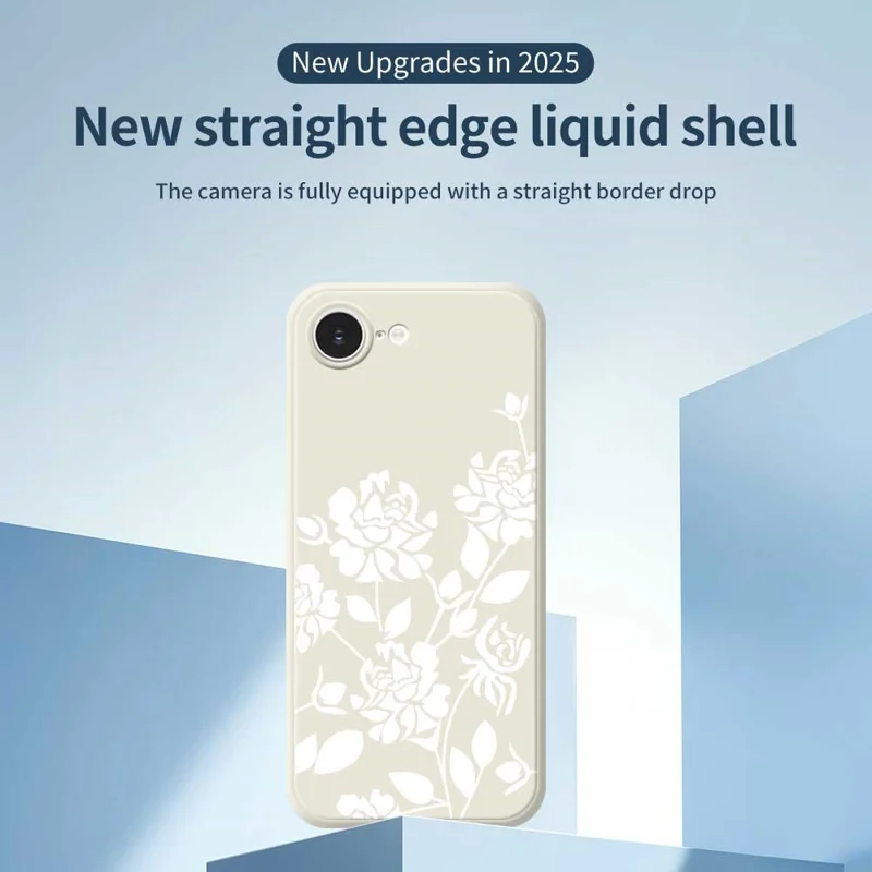 For iPhone 16e Case White Hollow Flowers Pattern Printing Straight Edge TPU Phone Back Cover - Beige