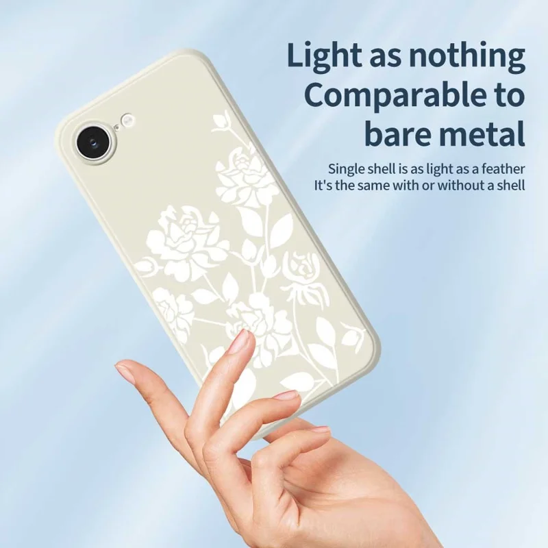 For iPhone 16e Case White Hollow Flowers Pattern Printing Straight Edge TPU Phone Back Cover - Beige