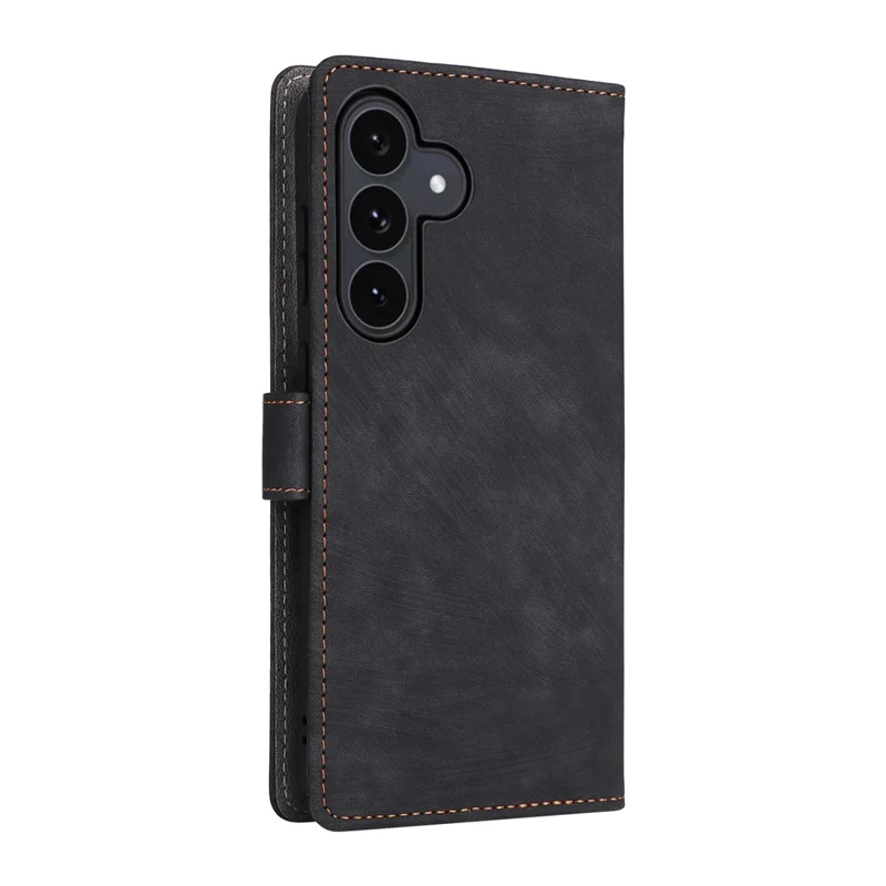 For Samsung Galaxy S25 FE Case Wallet RFID Blocking PU Leather Phone Cover Stand with Strap - Black