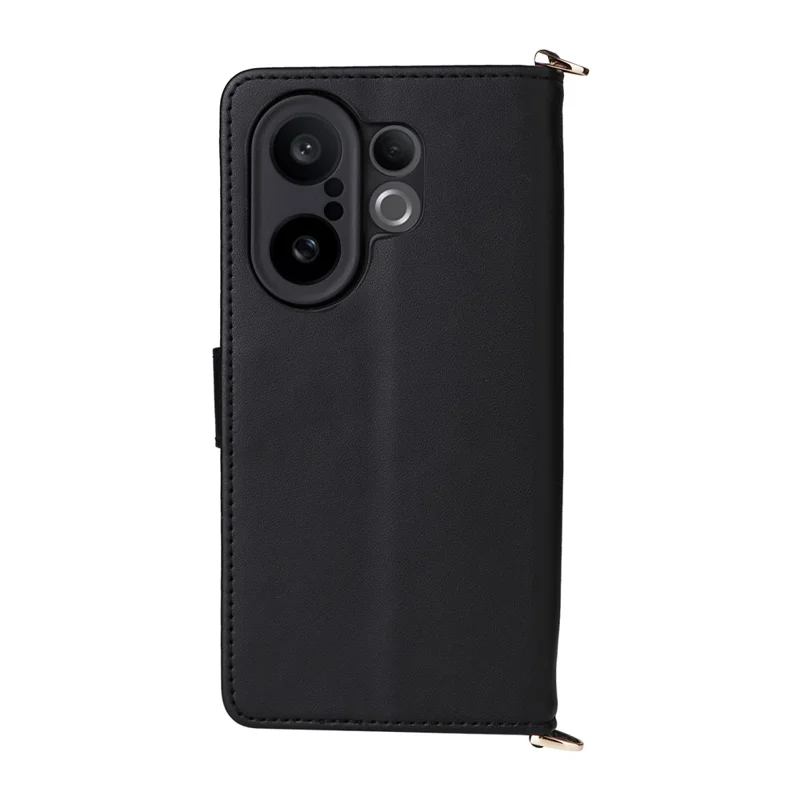 Für vivo X200 FE 5G / S30 Pro mini 5G Hülle mit Schulter- / Handgelenkband Lederhülle Ständer Brieftasche - Schwarz