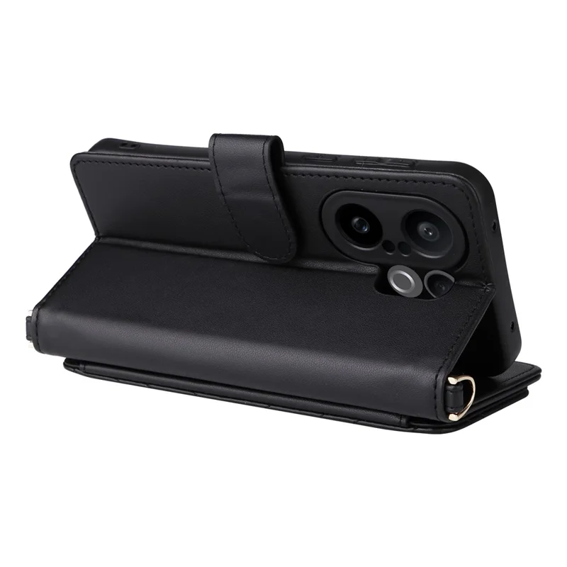 Für vivo X200 FE 5G / S30 Pro mini 5G Hülle mit Schulter- / Handgelenkband Lederhülle Ständer Brieftasche - Schwarz