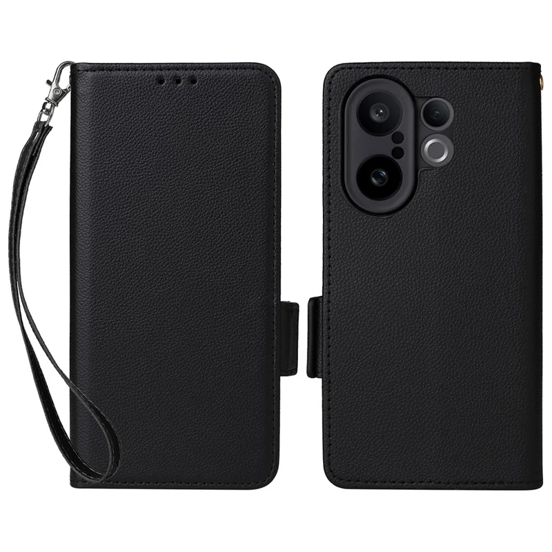 Cover per vivo X200 FE 5G / S30 Pro mini 5G con Cinturino da Polso, Texture Simil-Pelle di Litchi, Portafoglio Protettivo - Nero