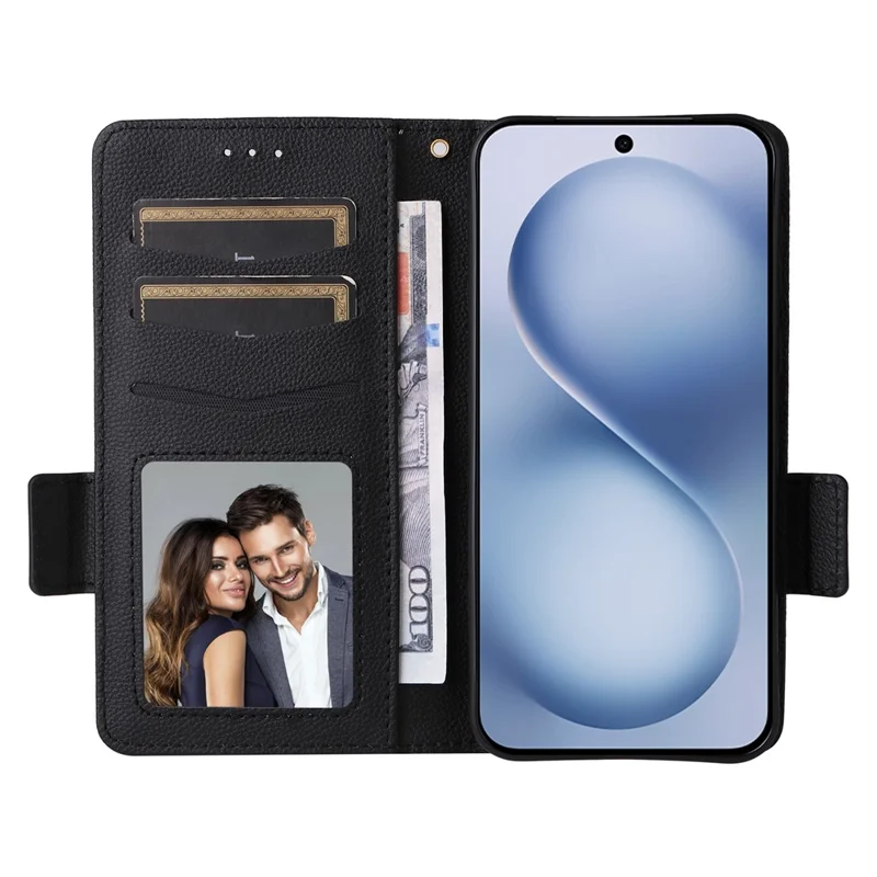 Cover per vivo X200 FE 5G / S30 Pro mini 5G con Cinturino da Polso, Texture Simil-Pelle di Litchi, Portafoglio Protettivo - Nero