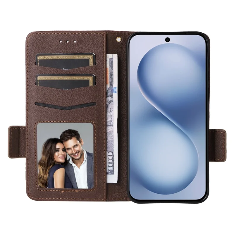 For vivo X200 FE 5G / S30 Pro mini 5G Case with Wrist Strap Litchi Texture PU Leather Wallet Phone Cover - Brown