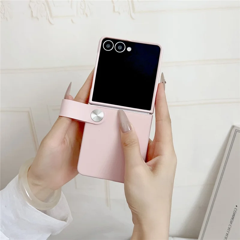 Für Samsung Galaxy Z Flip7 5G Hülle aus Kunstleder + PC Handyhülle mit Tragegurt - Rosa