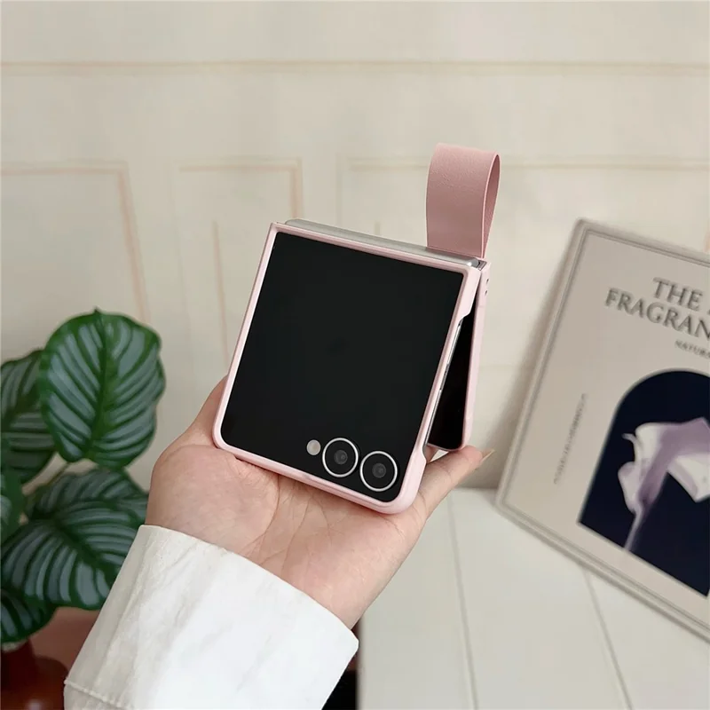 Für Samsung Galaxy Z Flip7 5G Hülle aus Kunstleder + PC Handyhülle mit Tragegurt - Rosa