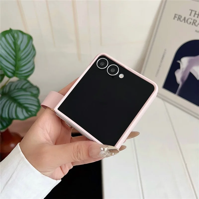 For Samsung Galaxy Z Flip7 5G Case PU Leather + PC Phone Cover with Grip Strap - Black