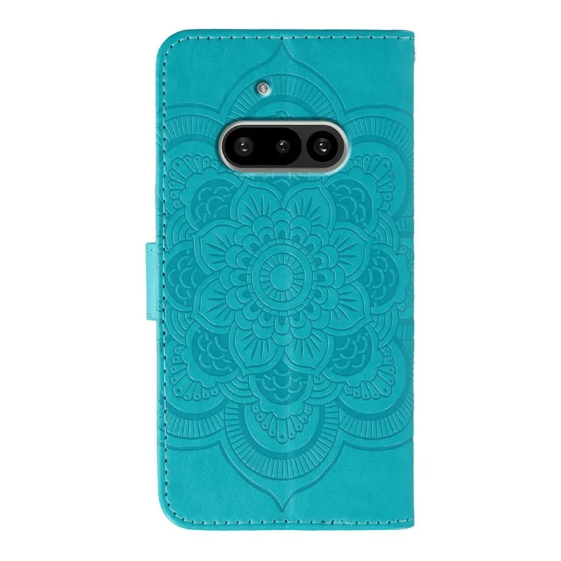 For Nothing Phone (3a) Case Rhinestone Decor PU Leather Mandala Imprinted Design Phone Cover with Wrist Strap - Blue