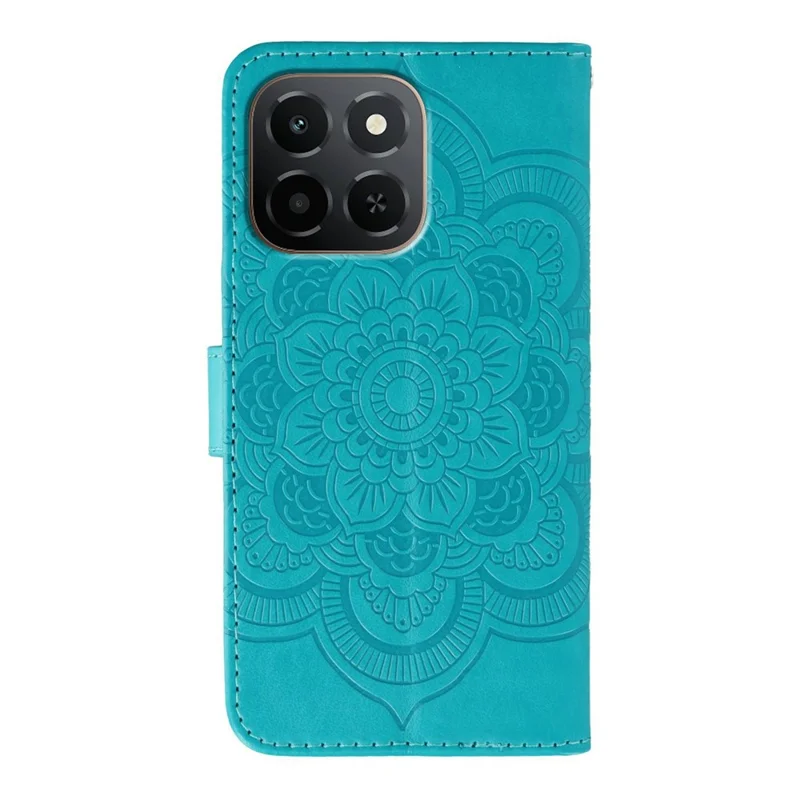 For Honor X6c 4G Case Rhinestone Decor PU Leather Mandala Imprinted Design Phone Cover with Wrist Strap - Blue