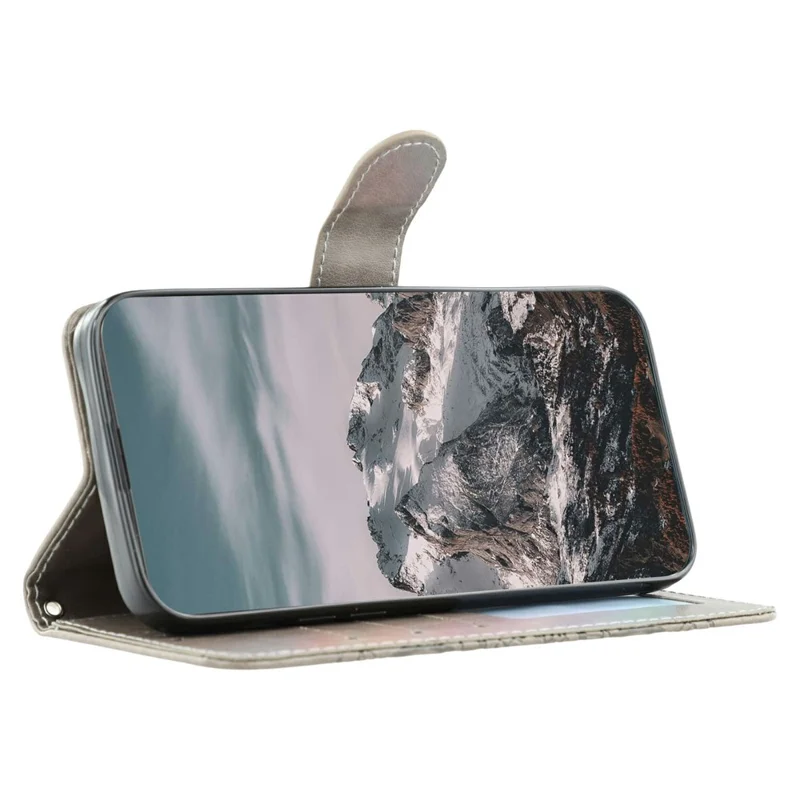 For Honor X6c 4G Case Rhinestone Decor PU Leather Mandala Imprinted Design Phone Cover with Wrist Strap - Grey