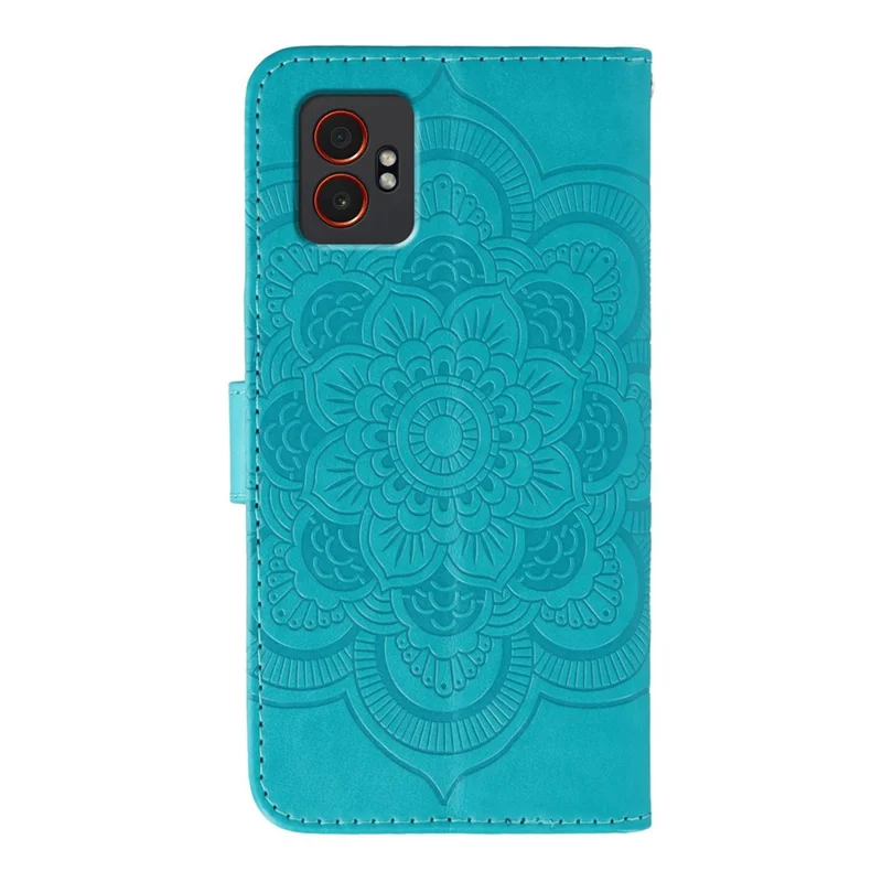 For Samsung Galaxy XCover7 Pro Case Rhinestone Decor PU Leather Mandala Imprinted Design Phone Cover with Wrist Strap - Blue
