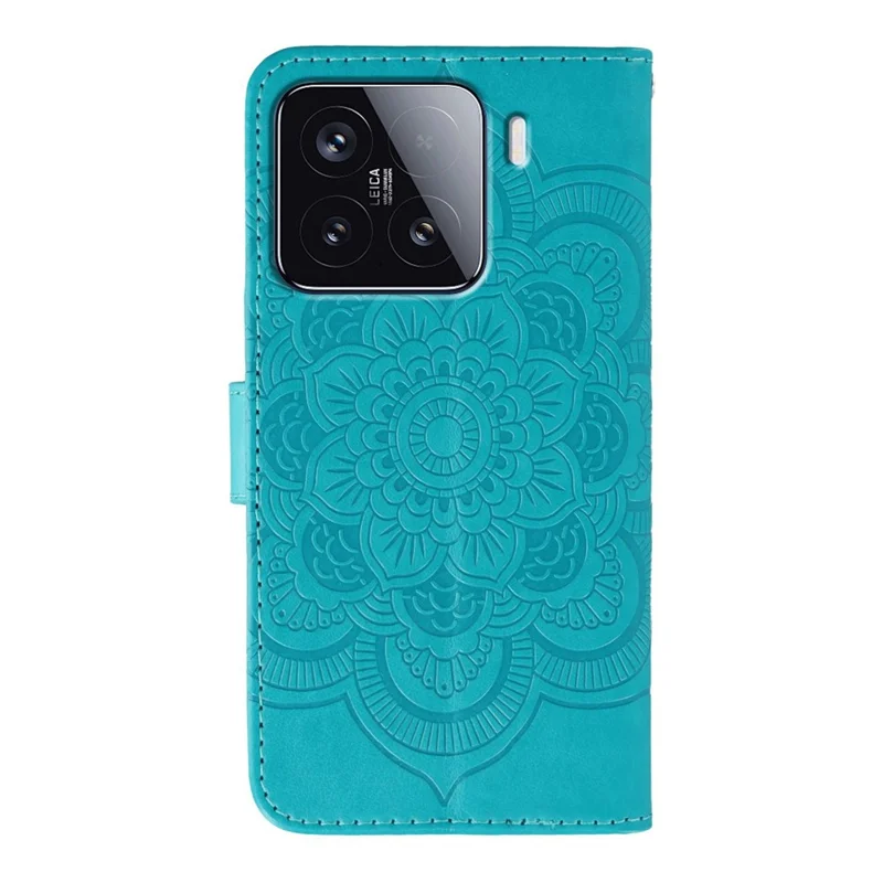 For Xiaomi 15 Case Rhinestone Decor PU Leather Mandala Imprinted Design Phone Cover with Wrist Strap - Blue