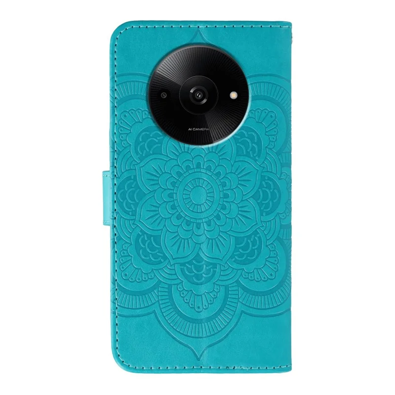 Чехол для телефона Xiaomi Redmi A3 4G / A3x 4G / Poco C61 4G, с украшением из страз, с рисунком мандалы из искусственной кожи и ремешком для запястья - Синий