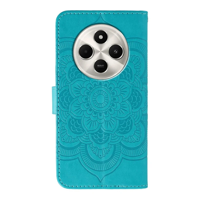 Phone Case For Xiaomi Redmi 14C 4G / 5G / 14R 5G / A3 Pro 4G / A4 5G / Poco C75 4G / M7 5G , Rhinestone Decor Leather Mandala Imprinted Cover - Blue