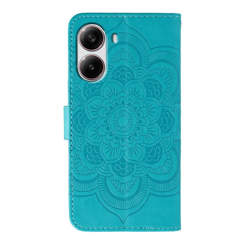 For Xiaomi Poco X7 Pro 5G / Redmi Turbo 4 5G Case Rhinestone Decor PU Leather Mandala Imprinted Design Phone Cover with Wrist Strap - Blue