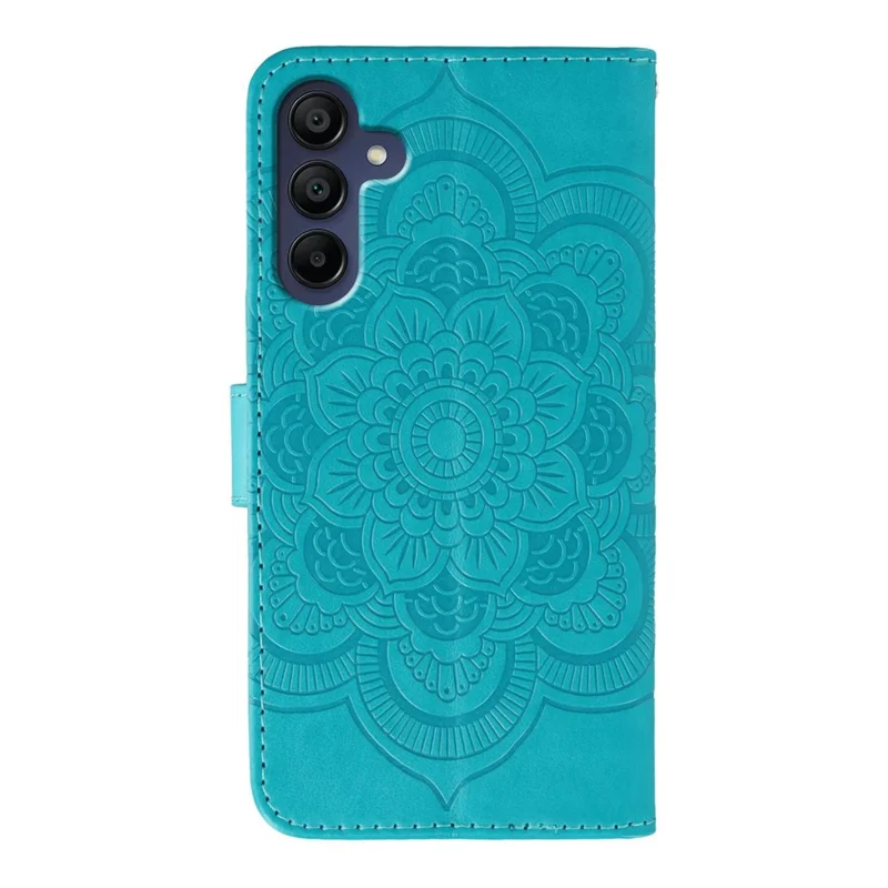 Voor Samsung Galaxy S25 FE Hoesje Strassdecoratie PU Leren Mandala Afdrukdesign Telefoonhoesje met Polsbandje - Blauw