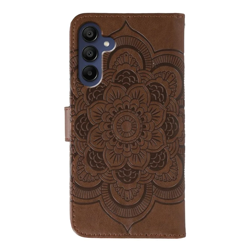 For Samsung Galaxy S25 FE Case Rhinestone Decor PU Leather Mandala Imprinted Design Phone Cover with Wrist Strap - Brown