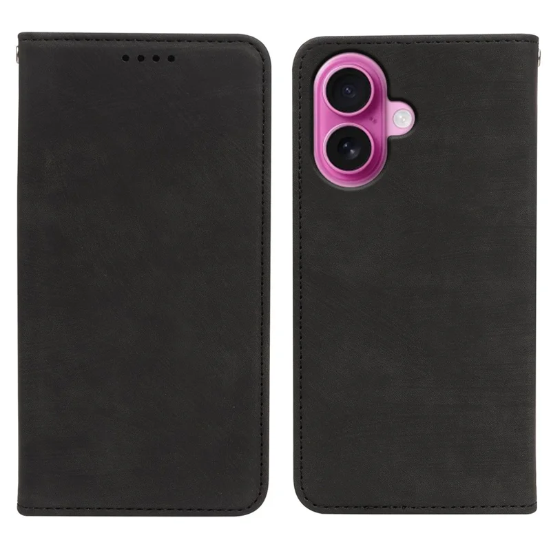 For iPhone 17 Case Strong Magnetic Leather Wallet Phone Cover with Striped Texture - Black