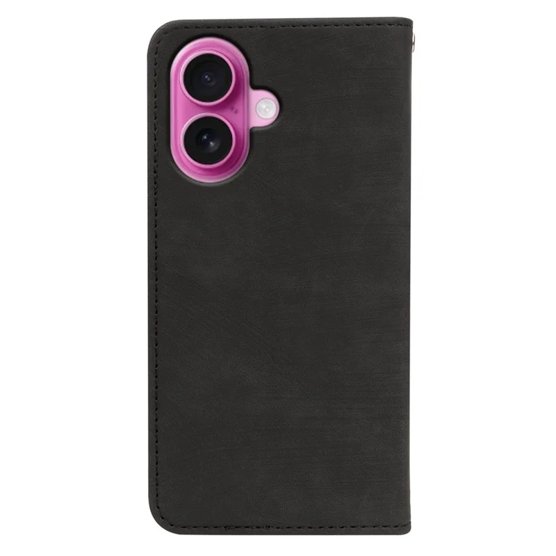 For iPhone 17 Case Strong Magnetic Leather Wallet Phone Cover with Striped Texture - Black