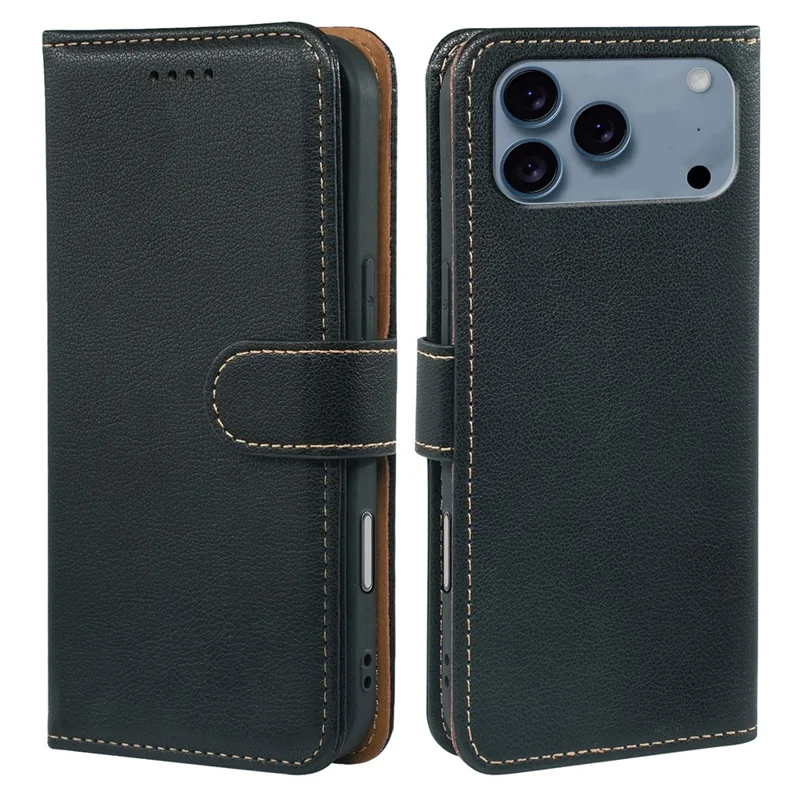 For iPhone 17 Pro Case RFID Blocking Wallet Litchi Texture Leather Phone Cover Magnetic Clasp - Black