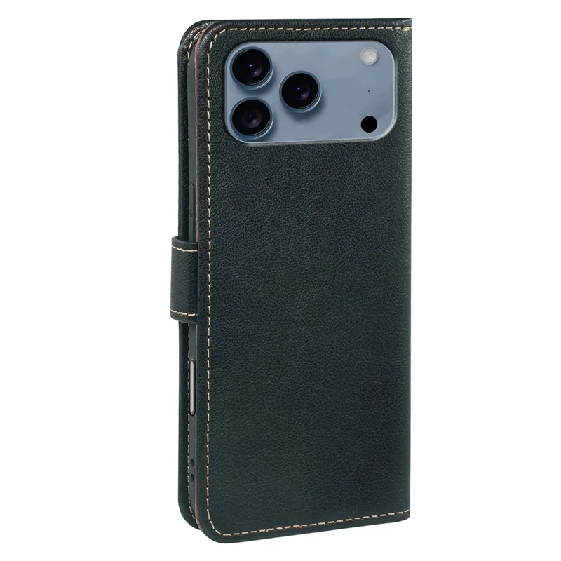 For iPhone 17 Pro Case RFID Blocking Wallet Litchi Texture Leather Phone Cover Magnetic Clasp - Black
