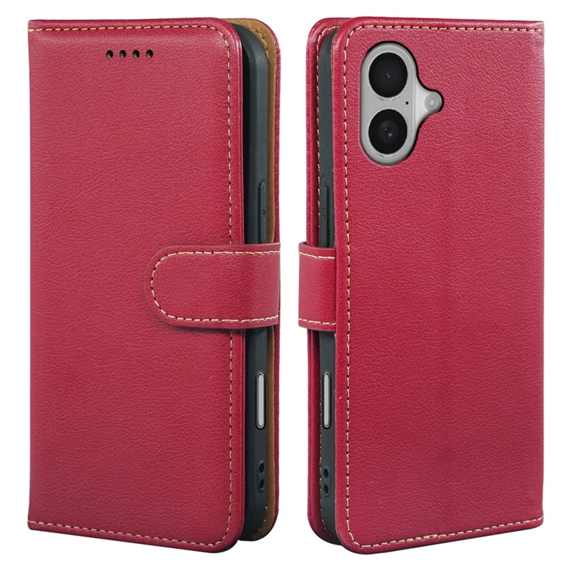 For iPhone 17 Case RFID Blocking Wallet Litchi Texture Leather Phone Cover Magnetic Clasp - Red