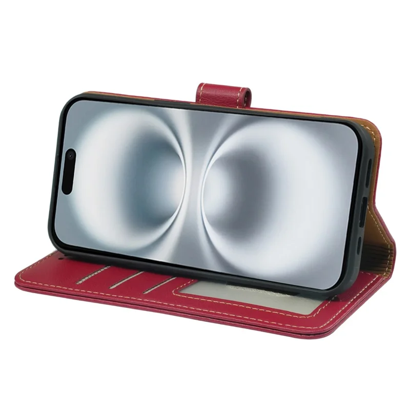For iPhone 17 Case RFID Blocking Wallet Litchi Texture Leather Phone Cover Magnetic Clasp - Red