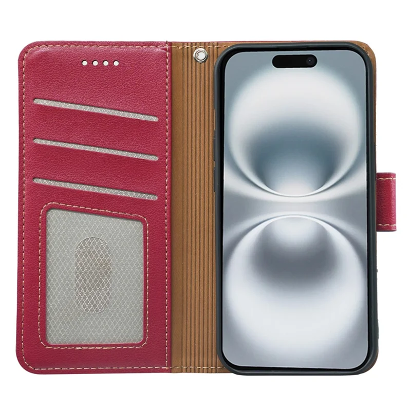 For iPhone 17 Case RFID Blocking Wallet Litchi Texture Leather Phone Cover Magnetic Clasp - Red