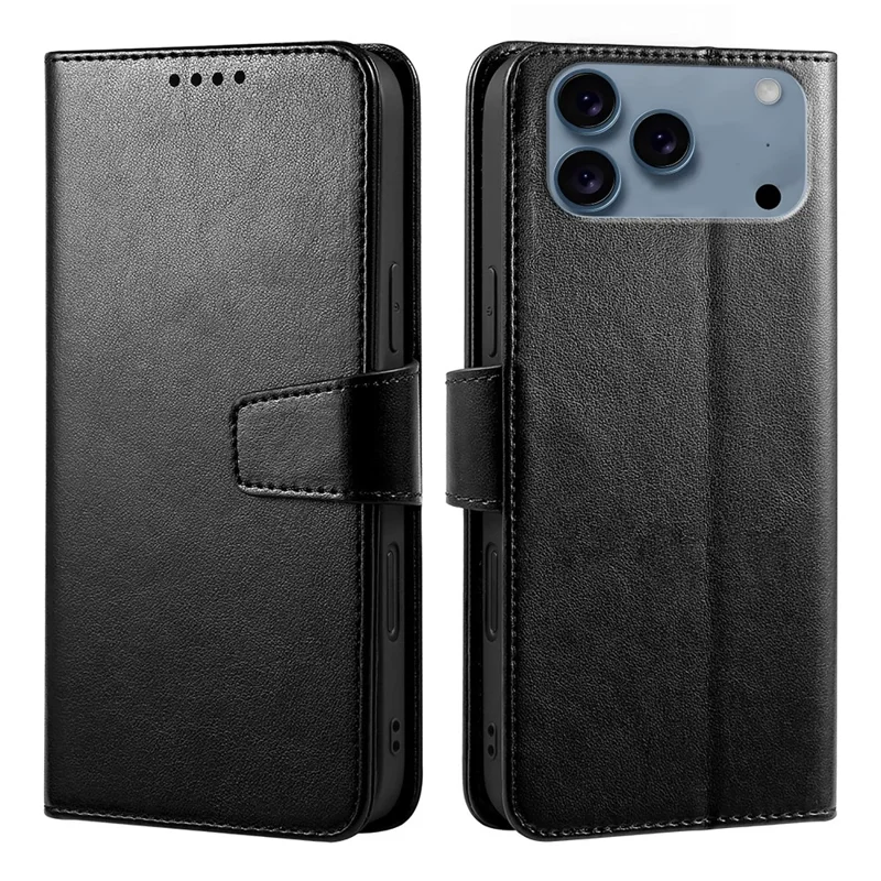For iPhone 17 Pro Case Stand Card Holder Wallet Leather Phone Cover - Black