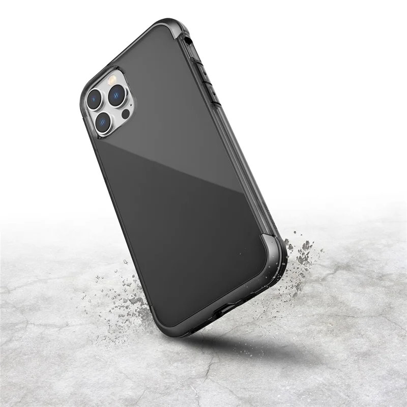 DEFENSE Anti-fall Phone Case for iPhone 14 Pro Max Air Soft TPU Aluminum Alloy Corners Protective Phone Cover - Transparent Black