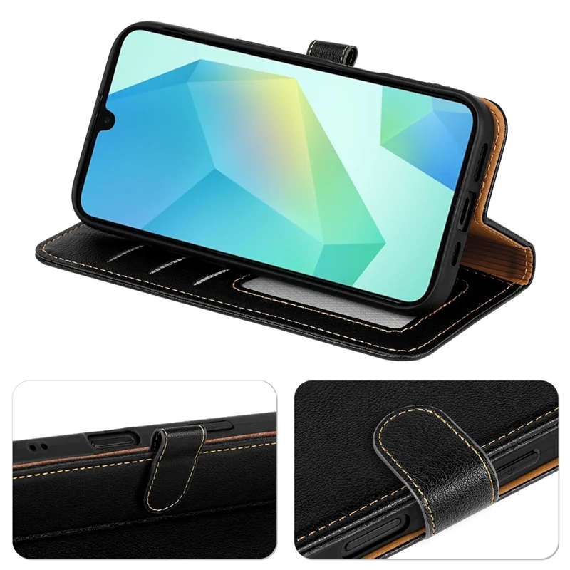 For Samsung Galaxy S25 FE Case RFID Blocking Wallet Litchi Texture Leather Phone Cover Magnetic Clasp - Black