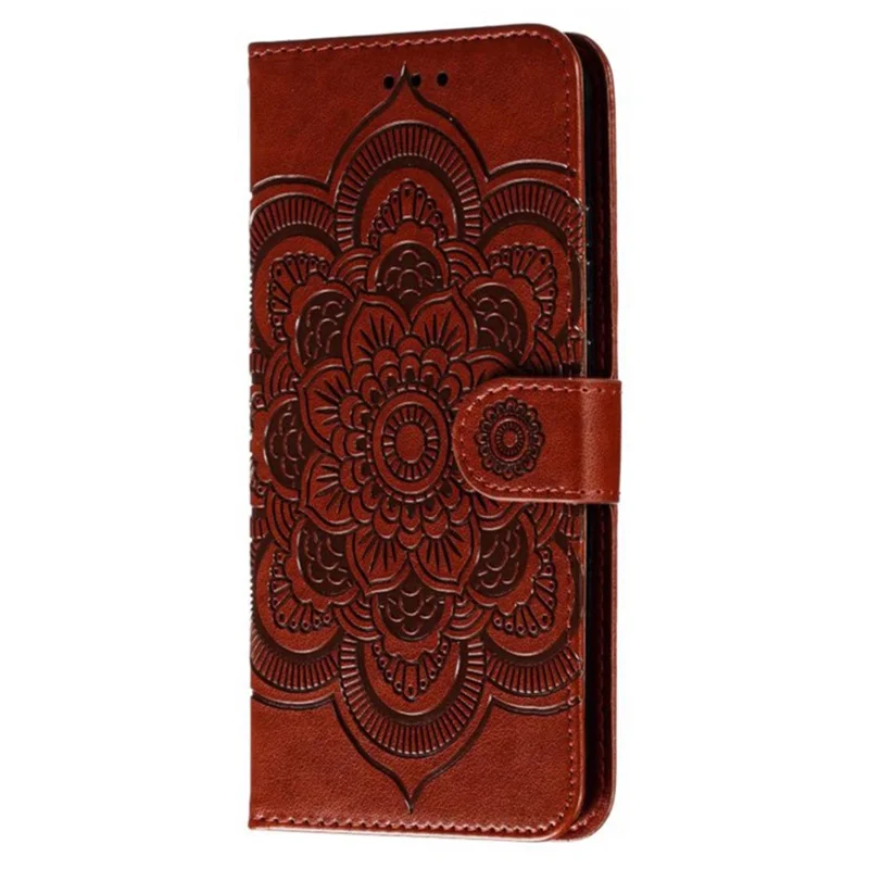 Funda para Samsung Galaxy S25 FE de Cuero PU con Diseño Impreso de Mandala, Tapa Cartera para Móvil con Correa de Muñeca - Marrón