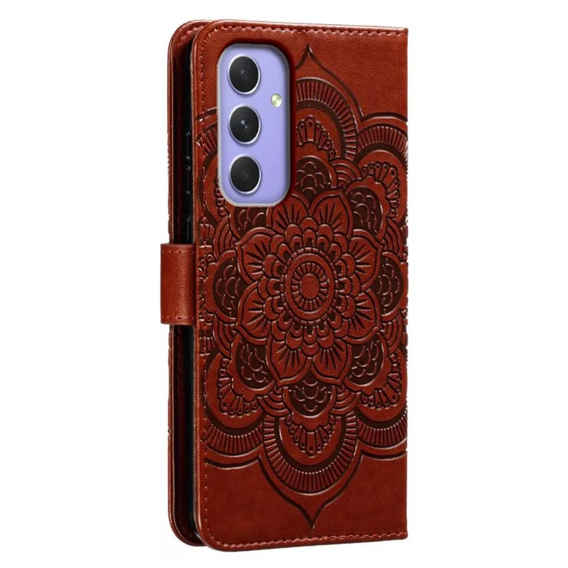 Funda para Samsung Galaxy S25 FE de Cuero PU con Diseño Impreso de Mandala, Tapa Cartera para Móvil con Correa de Muñeca - Marrón