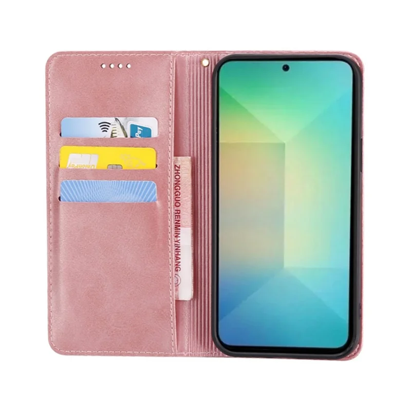 Samsung Galaxy S25 FE hoesje portemonnee Kalfsstructuur Leren telefoonhoesje met verborgen magnetische sluiting - Roze goud