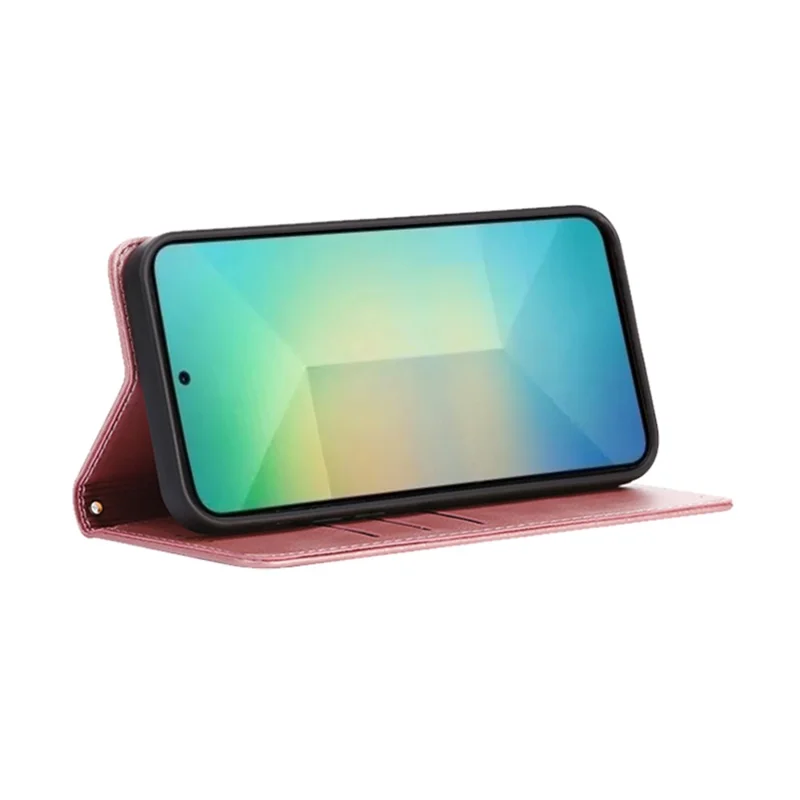 Samsung Galaxy S25 FE hoesje portemonnee Kalfsstructuur Leren telefoonhoesje met verborgen magnetische sluiting - Roze goud