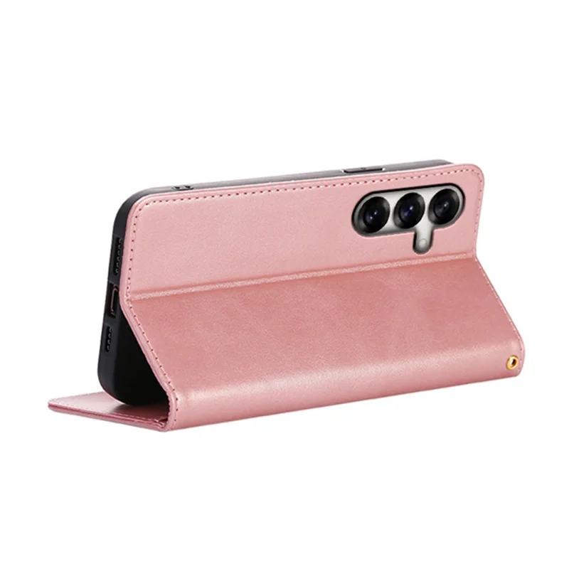 Samsung Galaxy S25 FE hoesje portemonnee Kalfsstructuur Leren telefoonhoesje met verborgen magnetische sluiting - Roze goud